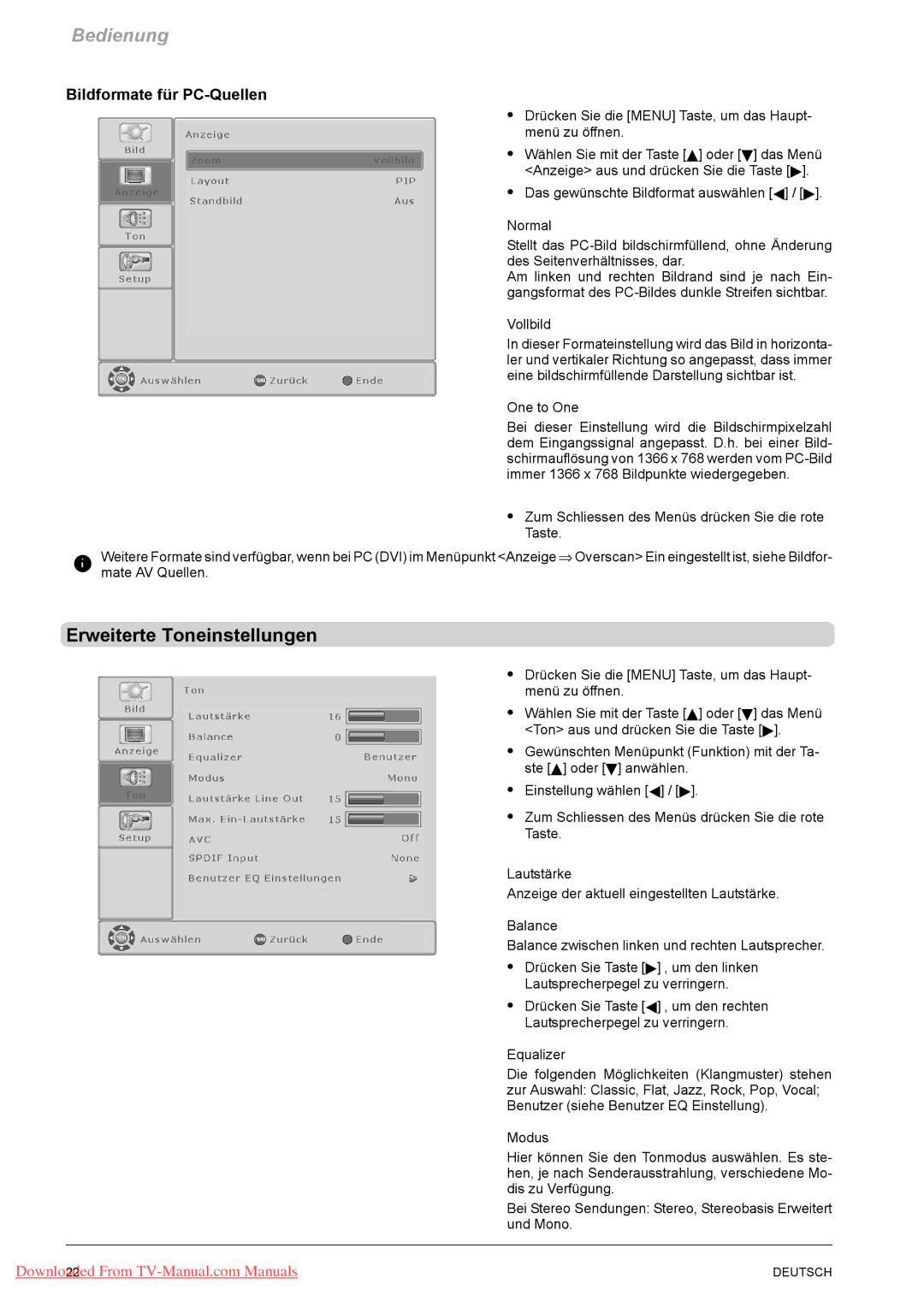 Fujitsu PQ50-1, PQ42-1, VQ40-1 manual Erweiterte Toneinstellungen, Bildformate für PC-Quellen, One to One 