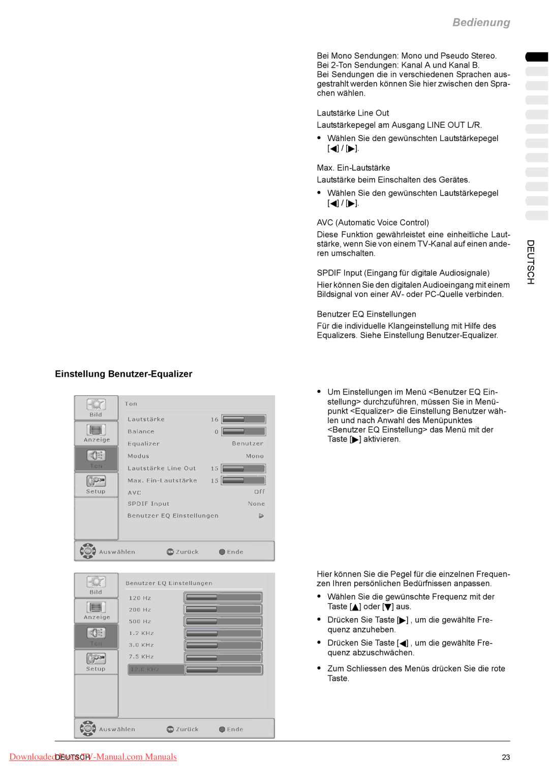 Fujitsu PQ42-1, PQ50-1, VQ40-1 manual Einstellung Benutzer-Equalizer 