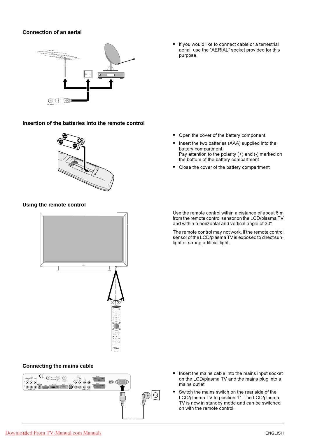 Fujitsu PQ42-1 manual Connection of an aerial, Insertion of the batteries into the remote control, Using the remote control 