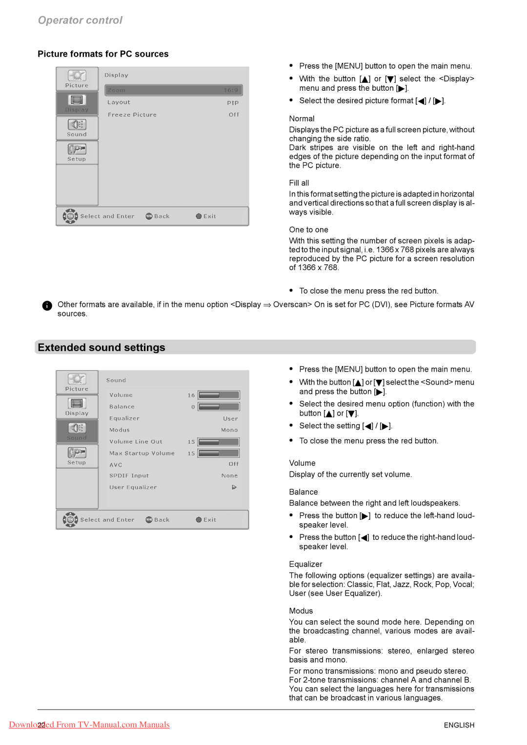 Fujitsu PQ42-1, PQ50-1, VQ40-1 manual Extended sound settings, Picture formats for PC sources 