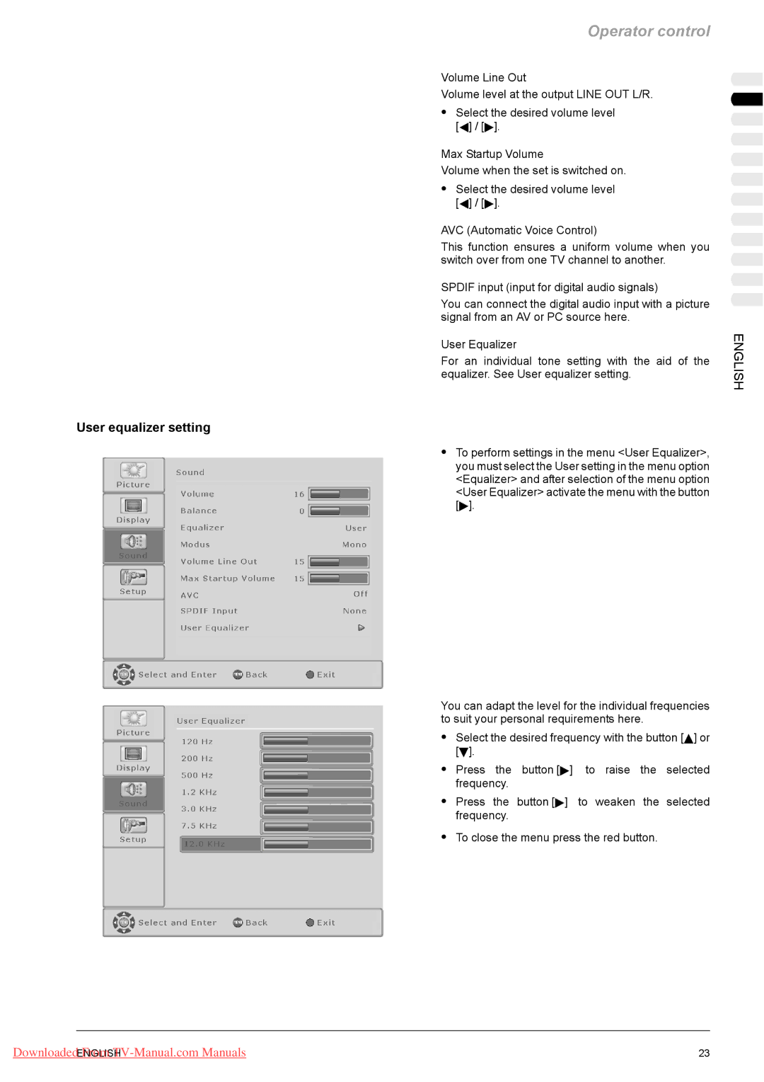 Fujitsu VQ40-1, PQ50-1, PQ42-1 manual User equalizer setting 