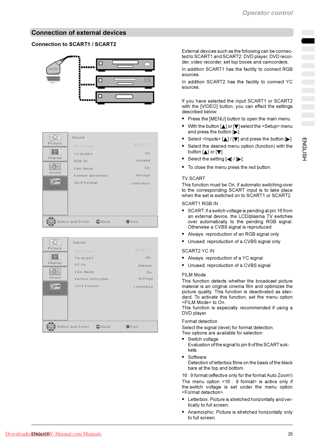 Fujitsu PQ42-1, PQ50-1, VQ40-1 manual Connection of external devices, Connection to SCART1 / SCART2 