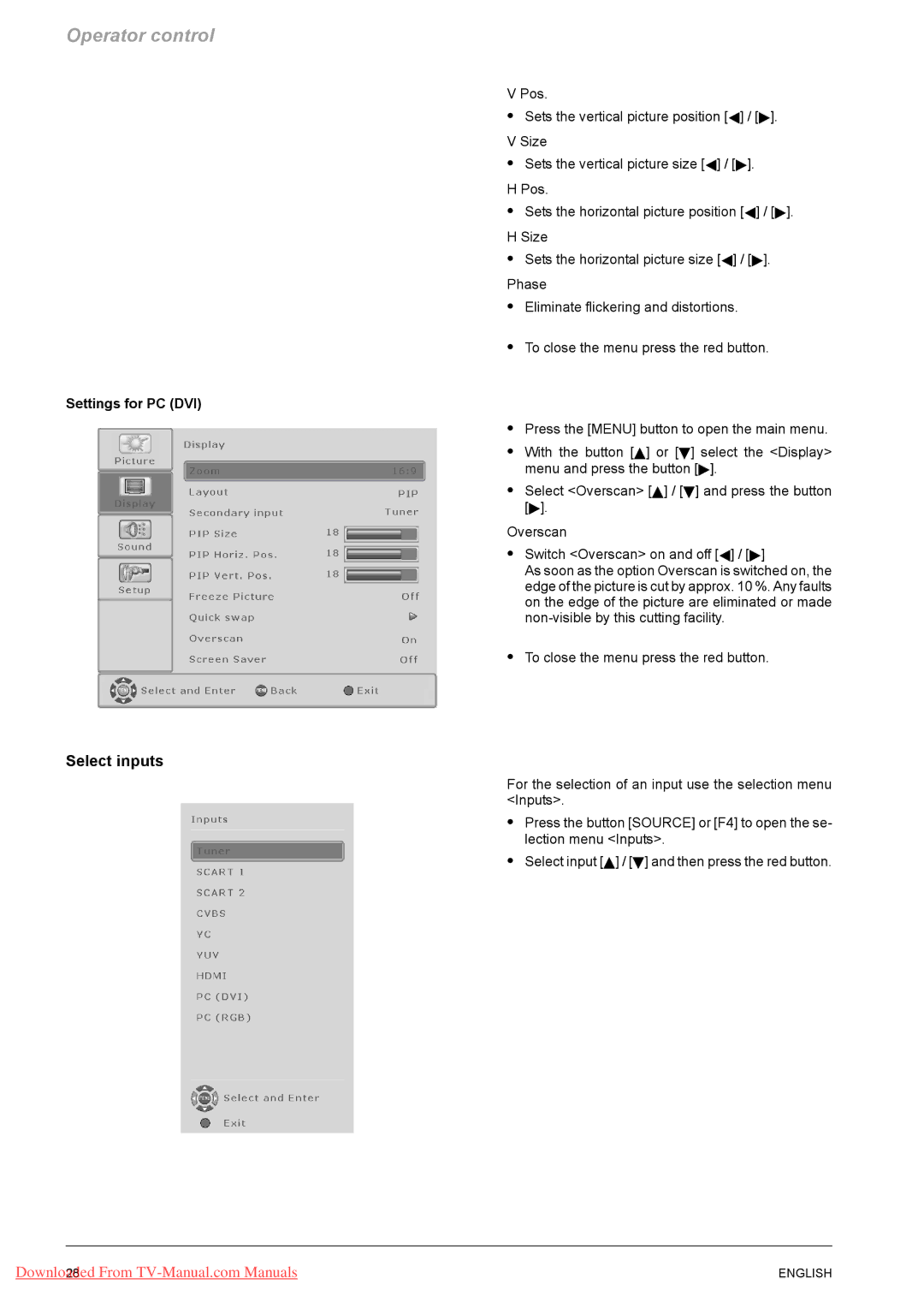 Fujitsu PQ42-1, PQ50-1, VQ40-1 manual Select inputs, Settings for PC DVI 