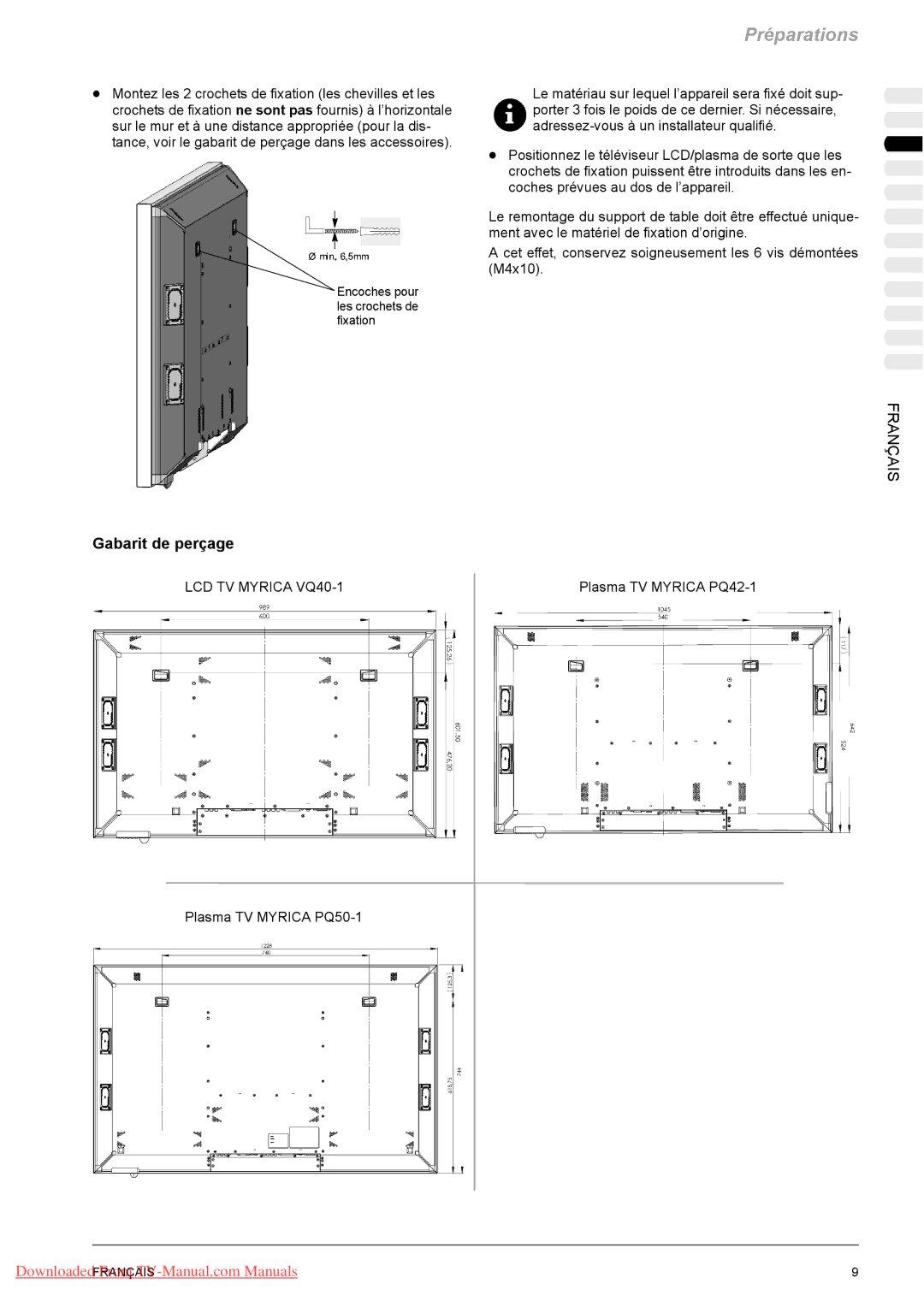 Fujitsu PQ42-1, VQ40-1 manual Gabarit de perçage, Plasma TV Myrica PQ50-1 