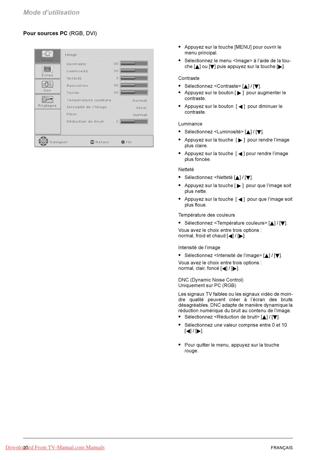 Fujitsu PQ50-1, PQ42-1, VQ40-1 manual Pour sources PC RGB, DVI 