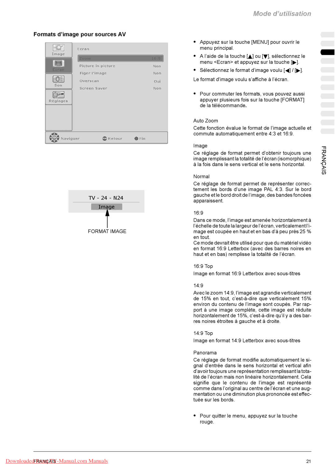 Fujitsu PQ42-1, PQ50-1, VQ40-1 manual Formats d’image pour sources AV, Ce réglage de format permet d’obtenir toujours une 