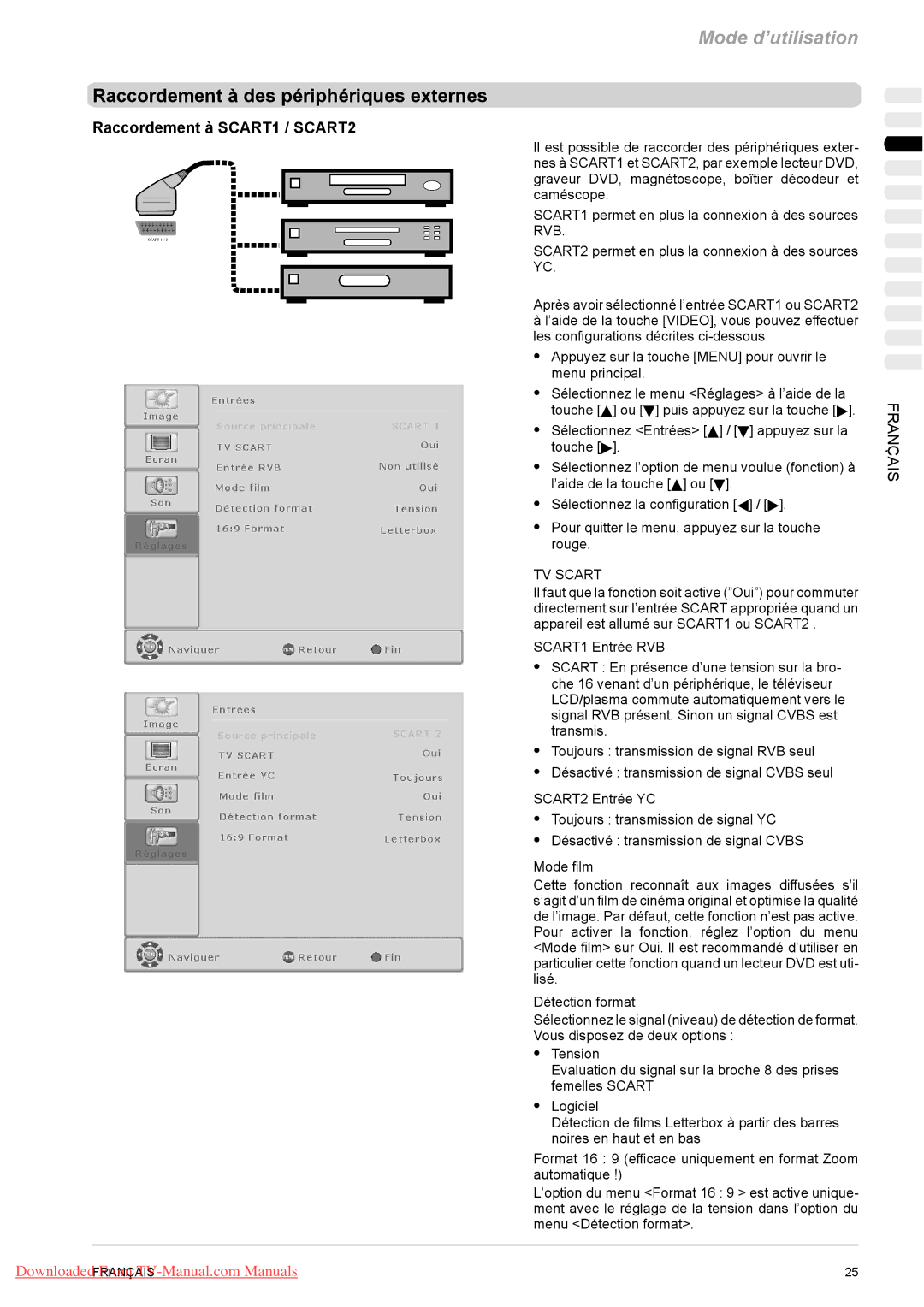 Fujitsu VQ40-1, PQ50-1, PQ42-1 manual Raccordement à des périphériques externes, Raccordement à SCART1 / SCART2 