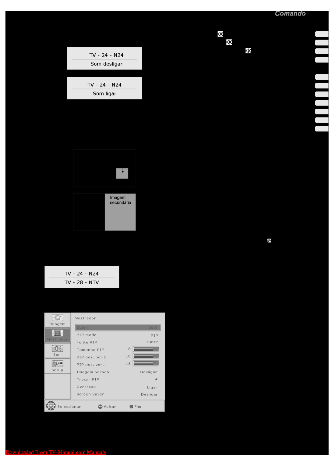 Fujitsu PQ42-1, PQ50-1, VQ40-1 manual Utilização da função imagem-na-imagem, Comando, Portugues 