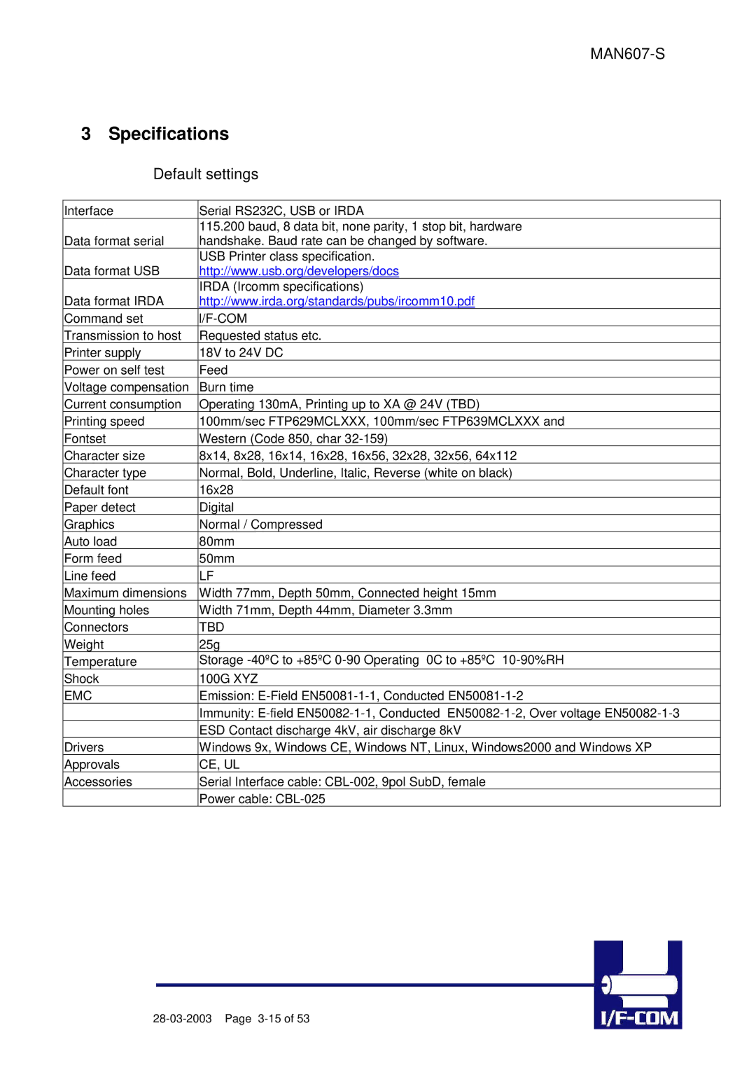 Fujitsu PRN607-S manual Specifications 