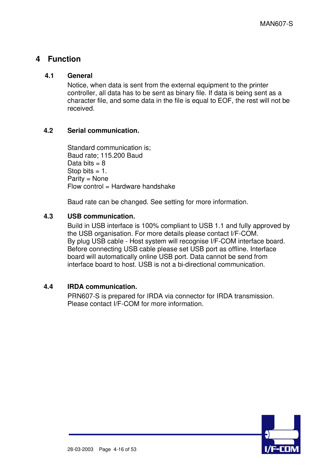 Fujitsu PRN607-S manual General Serial communication, USB communication, Irda communication 