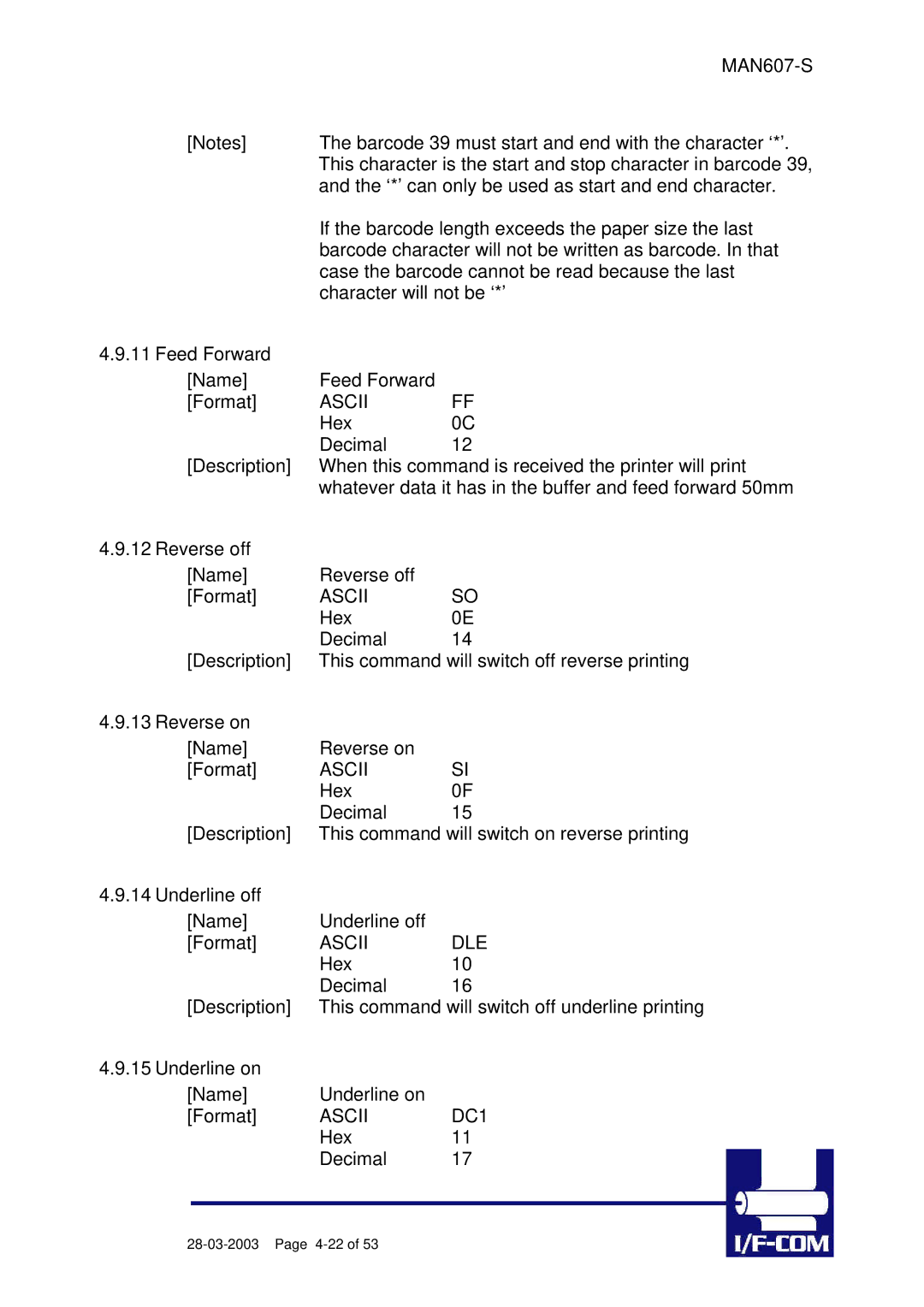 Fujitsu PRN607-S manual Ascii DLE, Ascii DC1 