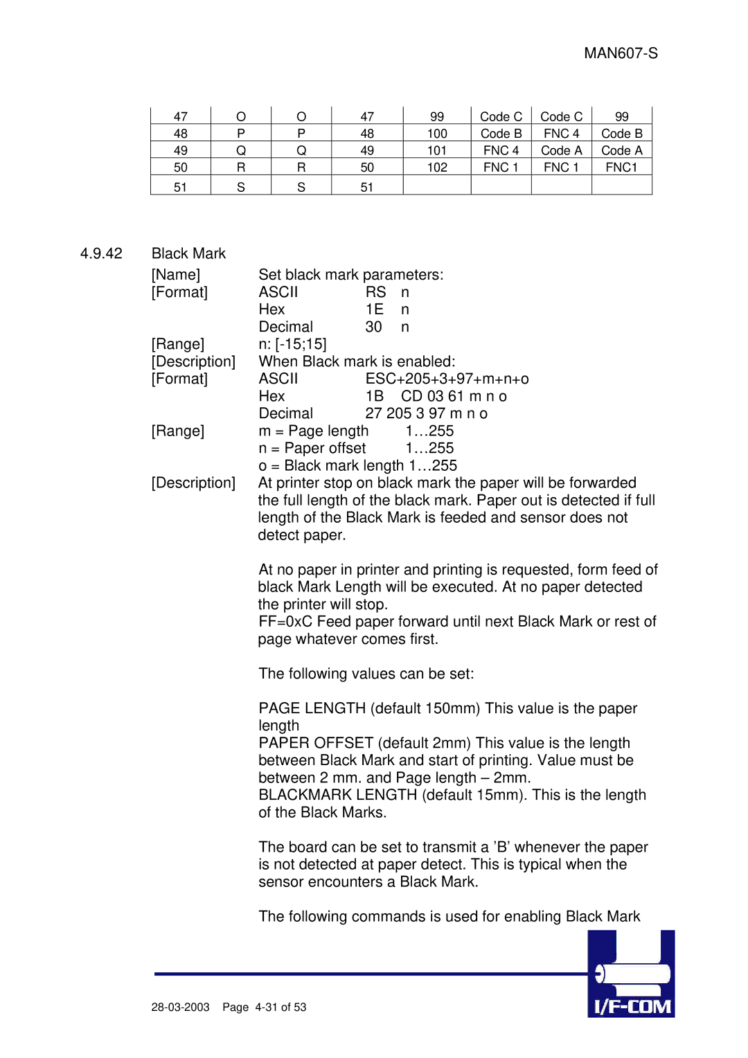 Fujitsu PRN607-S manual Black Mark Name Set black mark parameters Format 