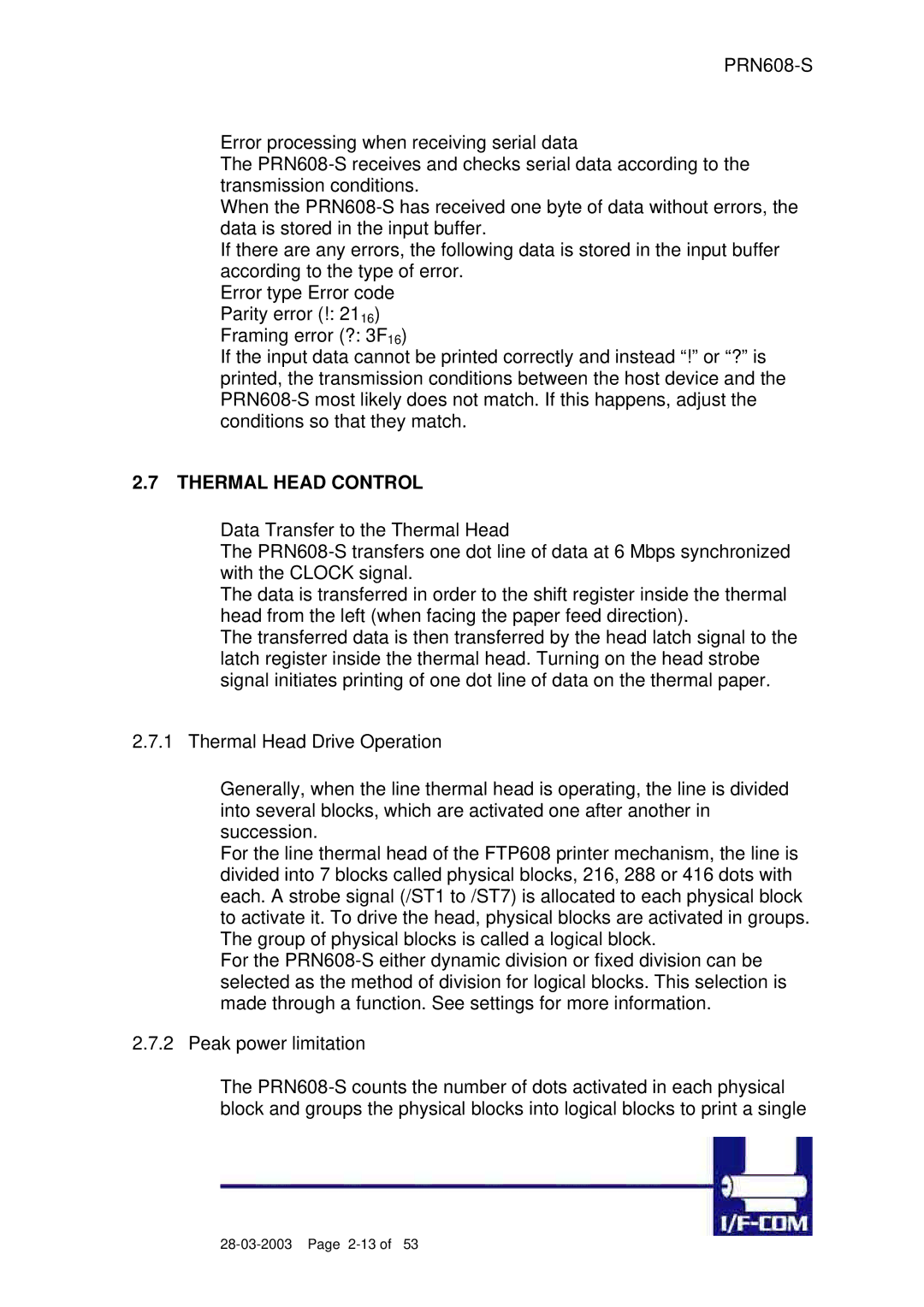 Fujitsu PRN608-S user manual Thermal Head Control 