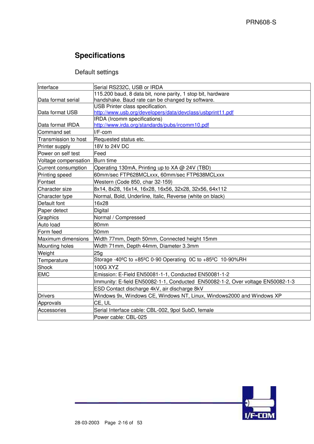 Fujitsu PRN608-S user manual Specifications 