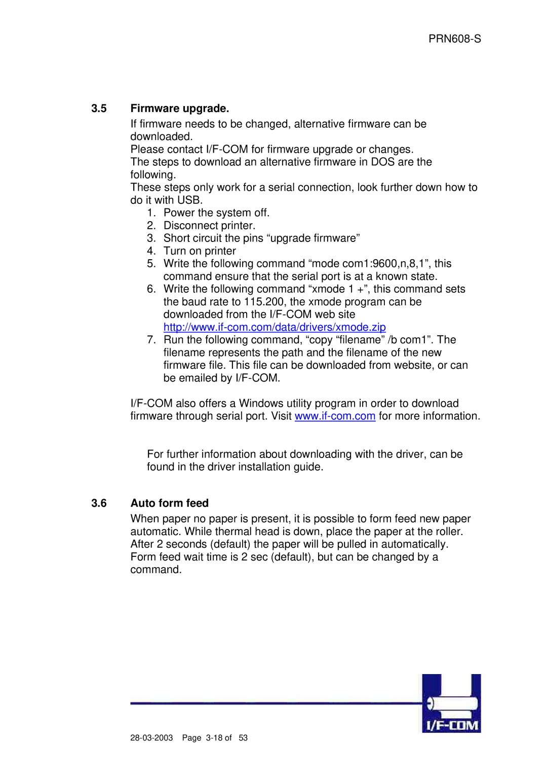 Fujitsu PRN608-S user manual Firmware upgrade, Auto form feed 