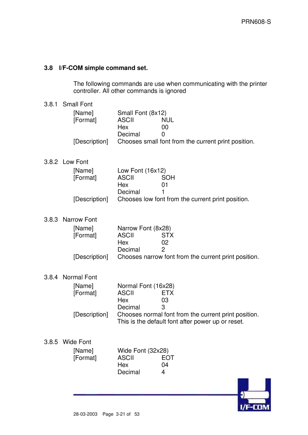 Fujitsu PRN608-S user manual I/F-COM simple command set 