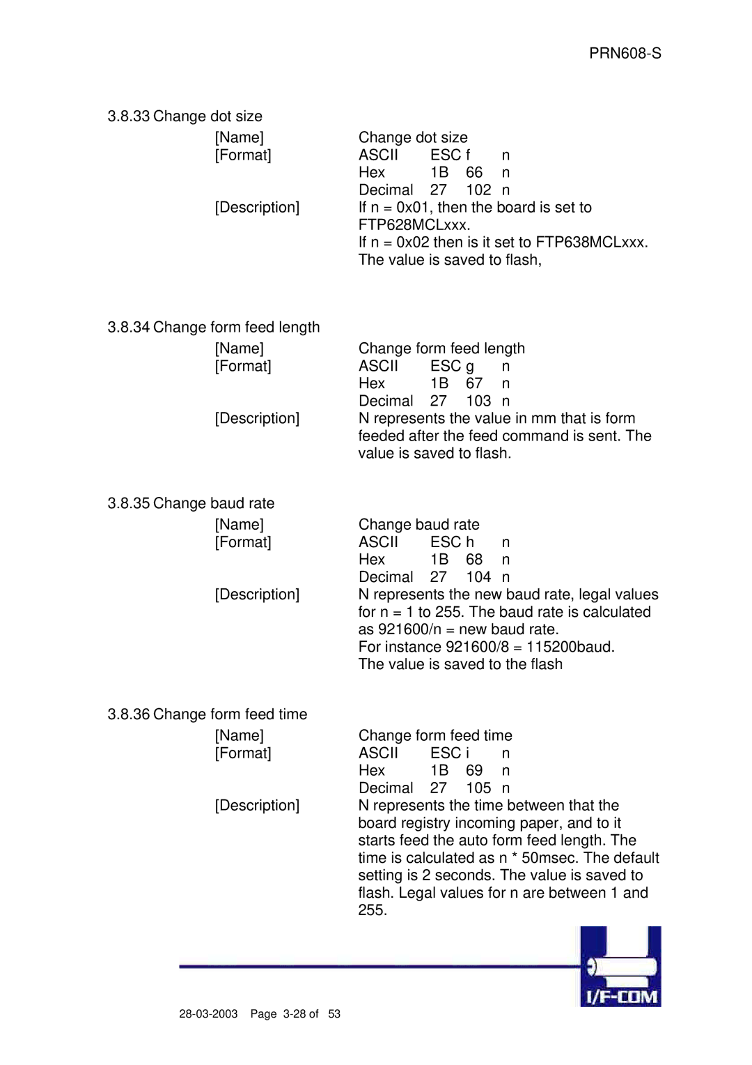 Fujitsu PRN608-S user manual Change dot size Name Format 