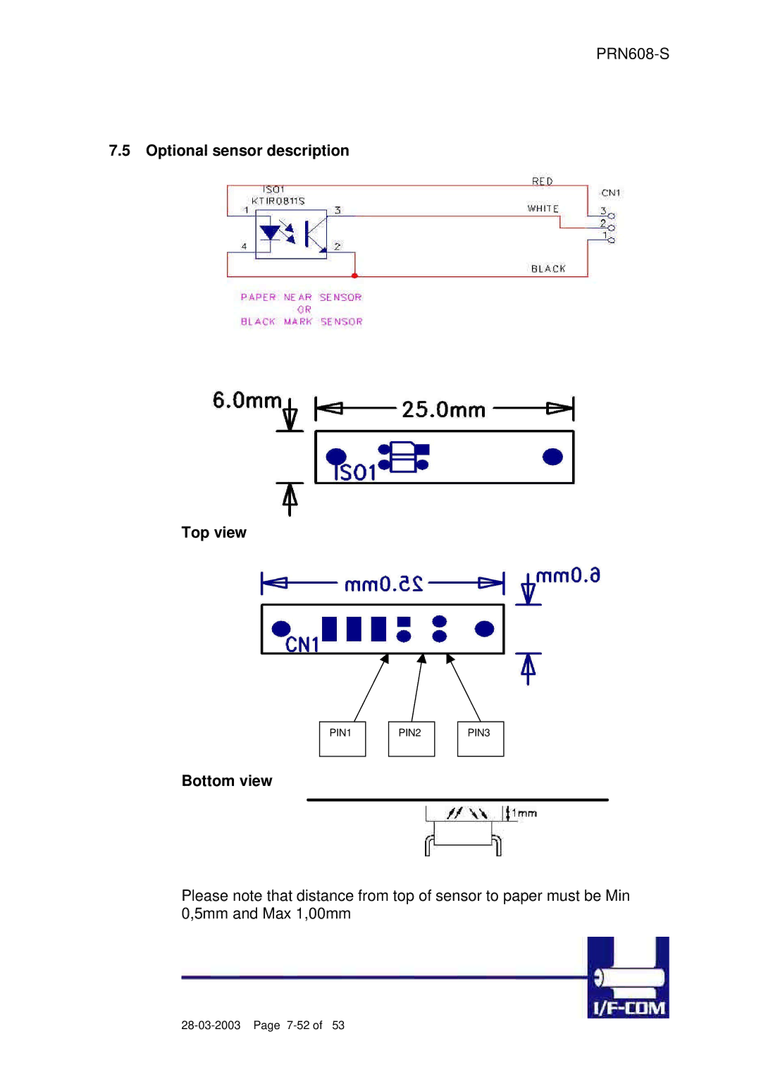 Fujitsu PRN608-S user manual Optional sensor description Top view, Bottom view 