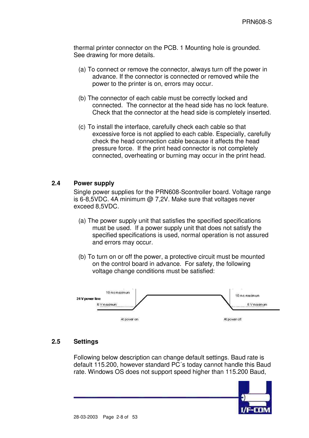 Fujitsu PRN608-S user manual Power supply, Settings 