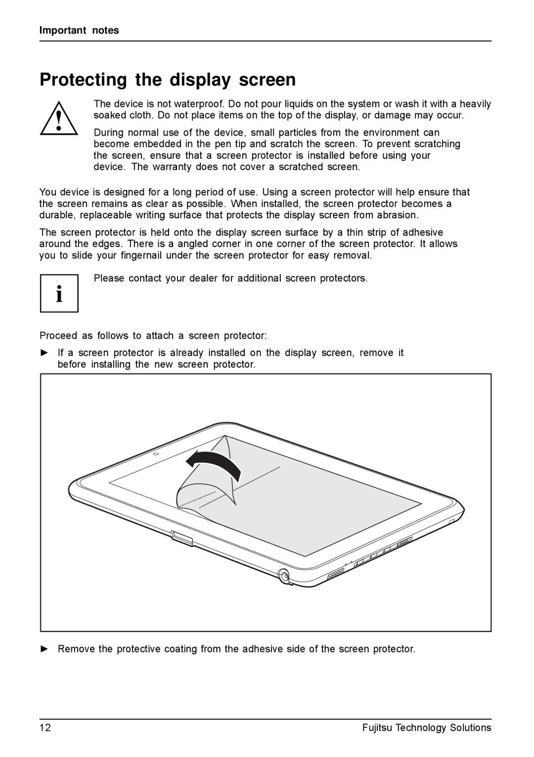 Fujitsu Q550-30GB-01 manual Protecting the display screen 