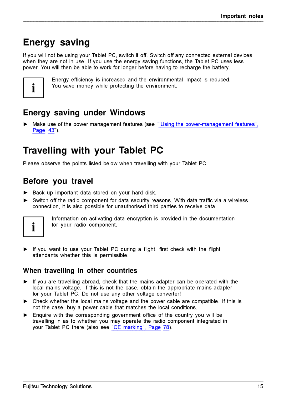 Fujitsu Q550-30GB-01 manual Travelling with your Tablet PC, Energy saving under Windows, Before you travel 