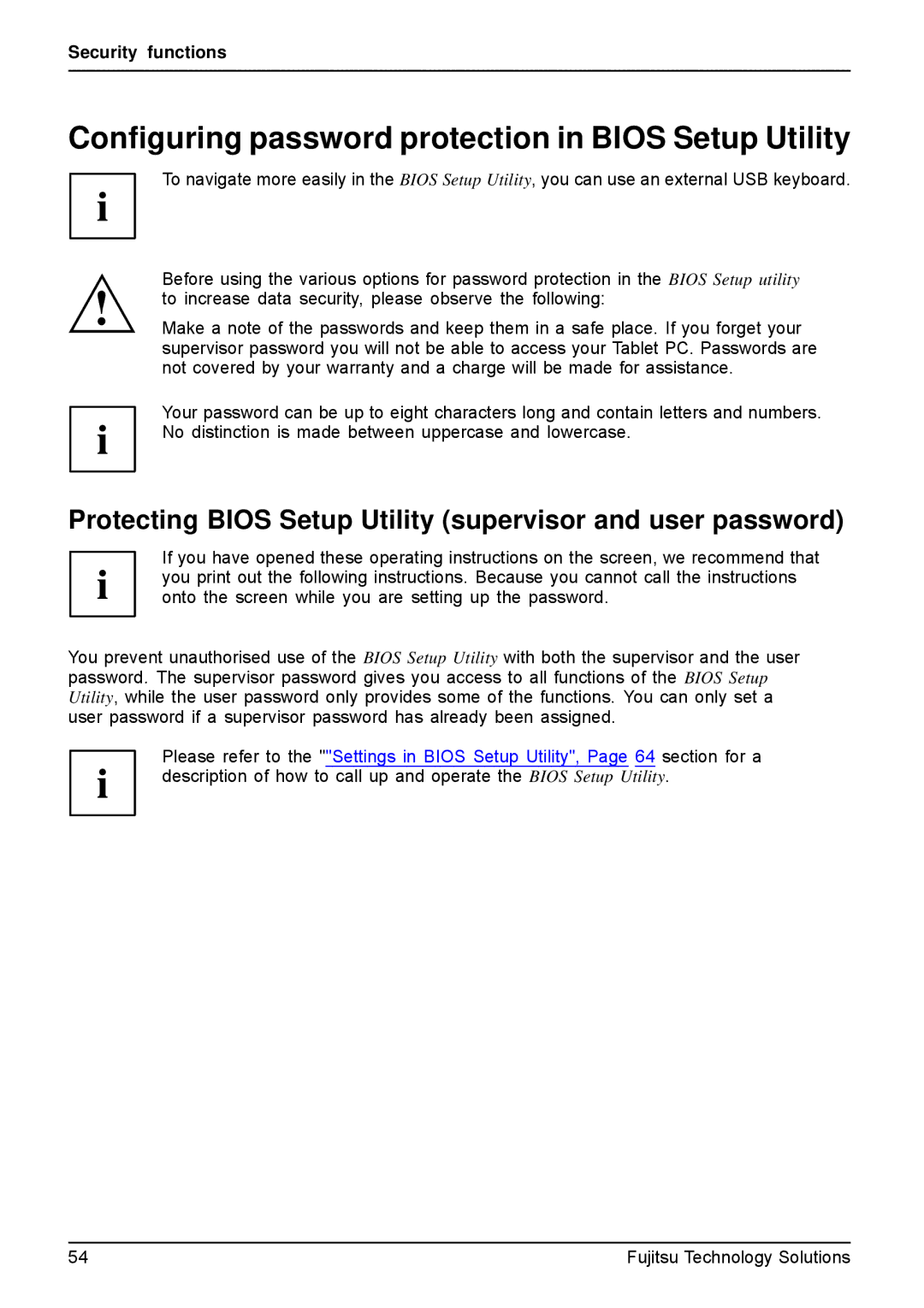 Fujitsu Q550-30GB-01 manual Conﬁguring password protection in Bios Setup Utility 