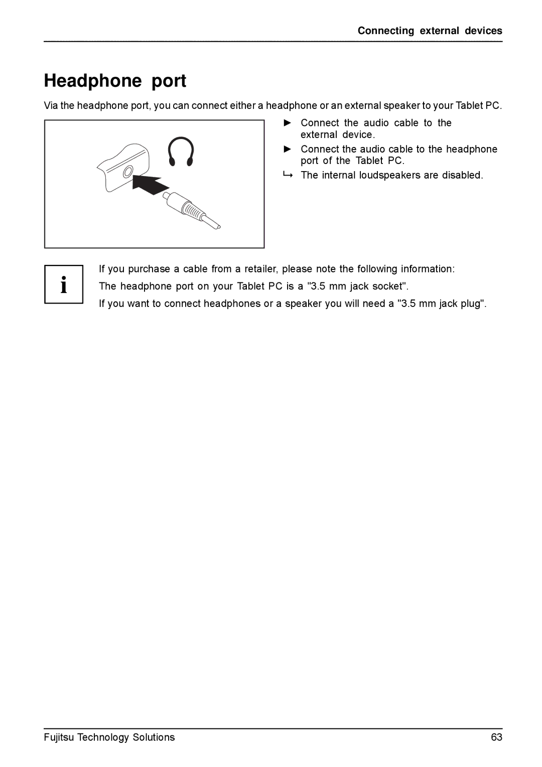 Fujitsu Q550-30GB-01 manual Headphone port 