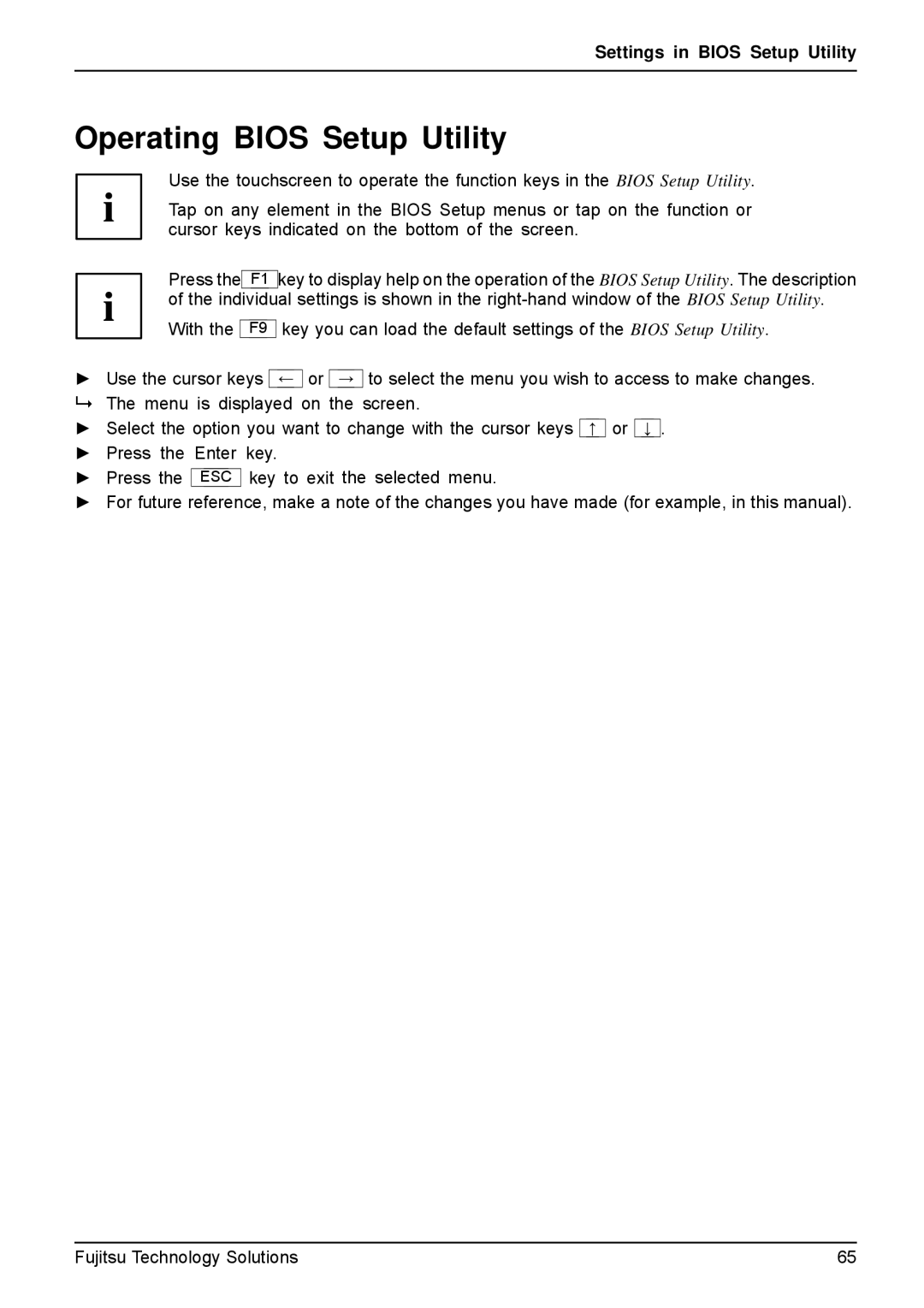 Fujitsu Q550-30GB-01 manual Operating Bios Setup Utility 