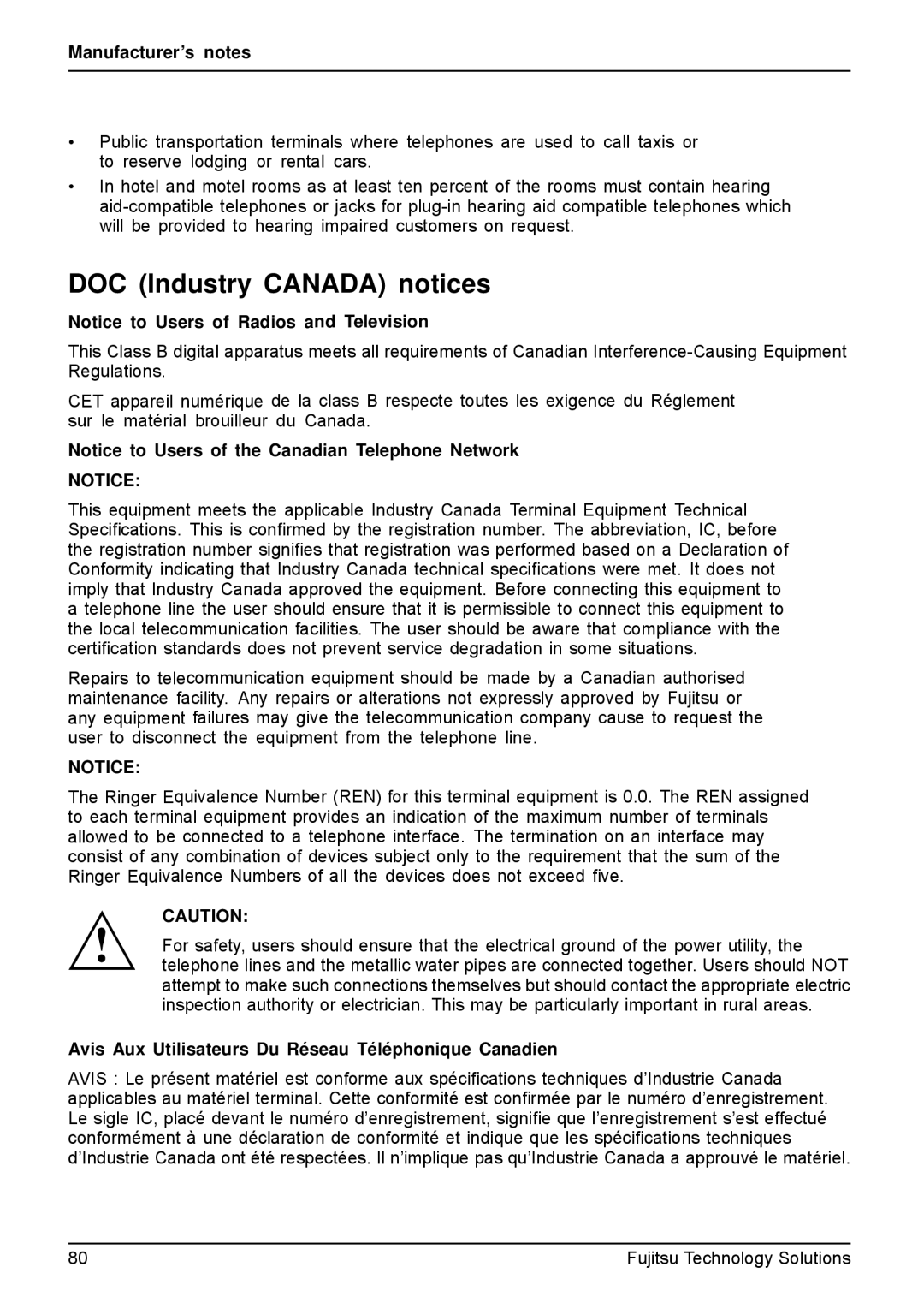 Fujitsu Q550-30GB-01 manual DOC Industry Canada notices, Avis Aux Utilisateurs Du Réseau Téléphonique Canadien 