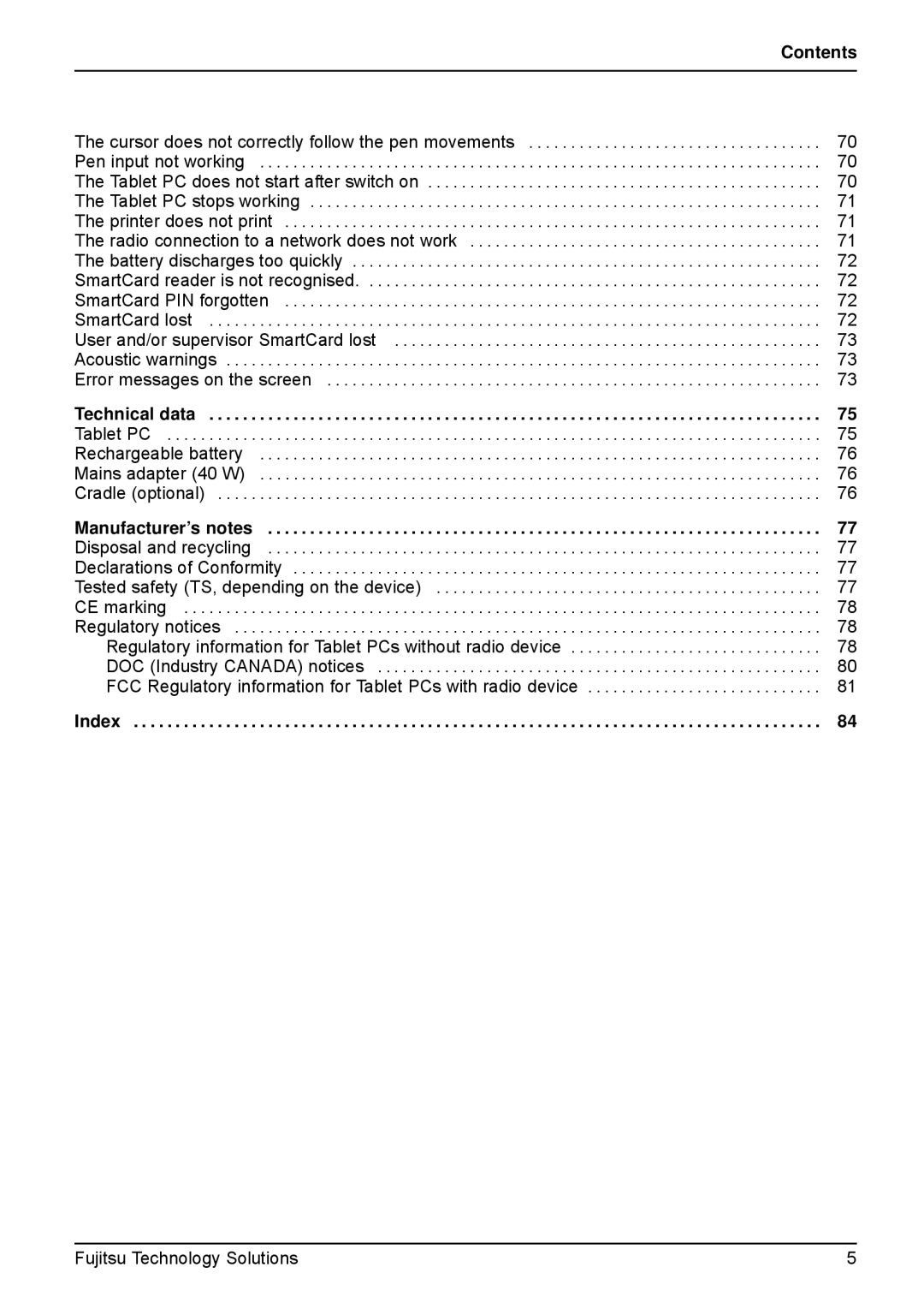 Fujitsu Q550-30GB-01 manual FCC Regulatory information for Tablet PCs with radio device 