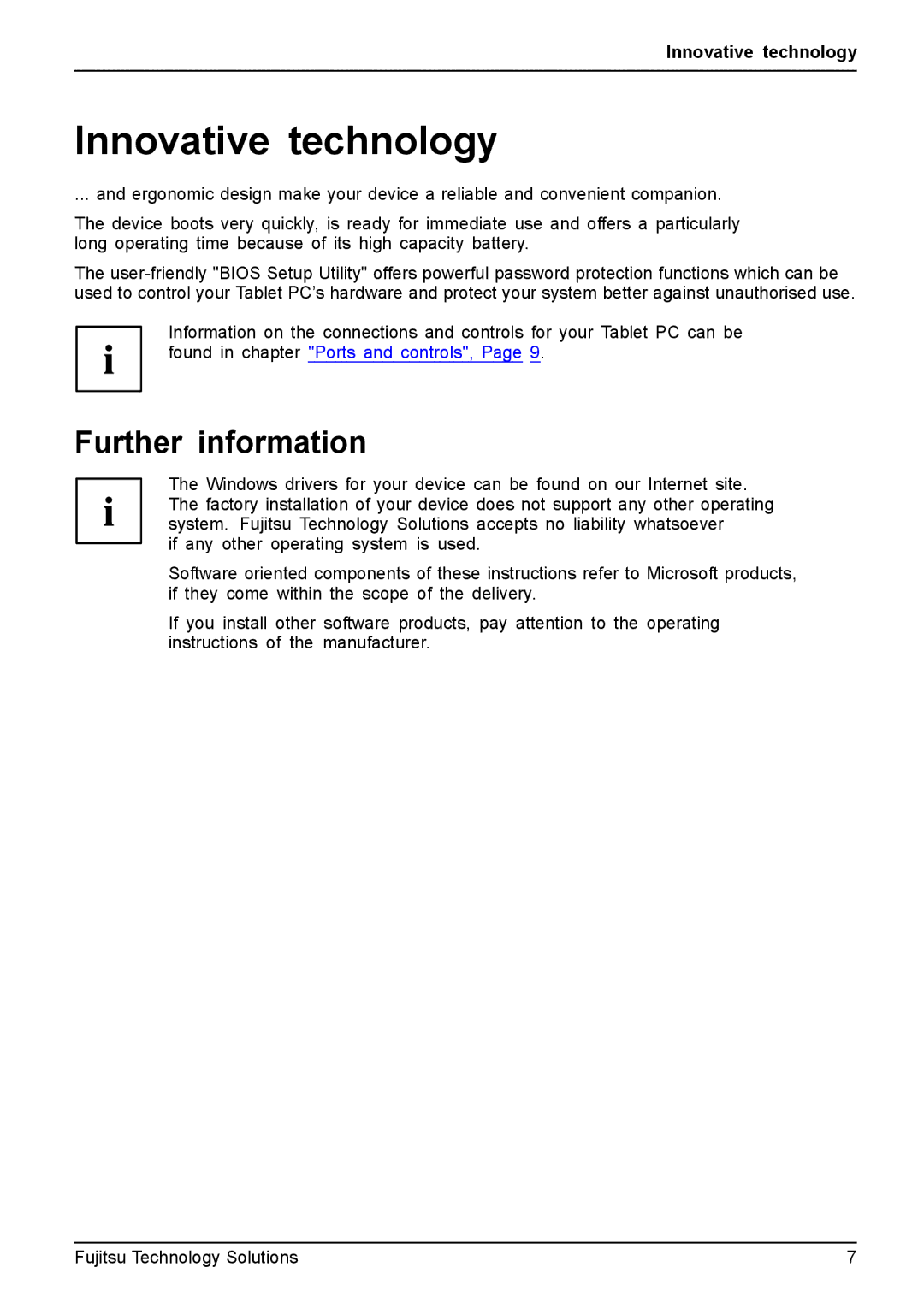 Fujitsu Q550 manual Innovative technology, Further information 