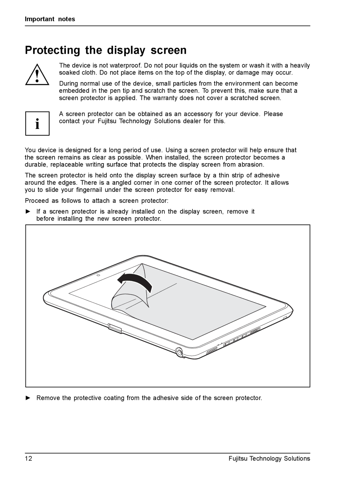 Fujitsu Q550 manual Protecting the display screen 