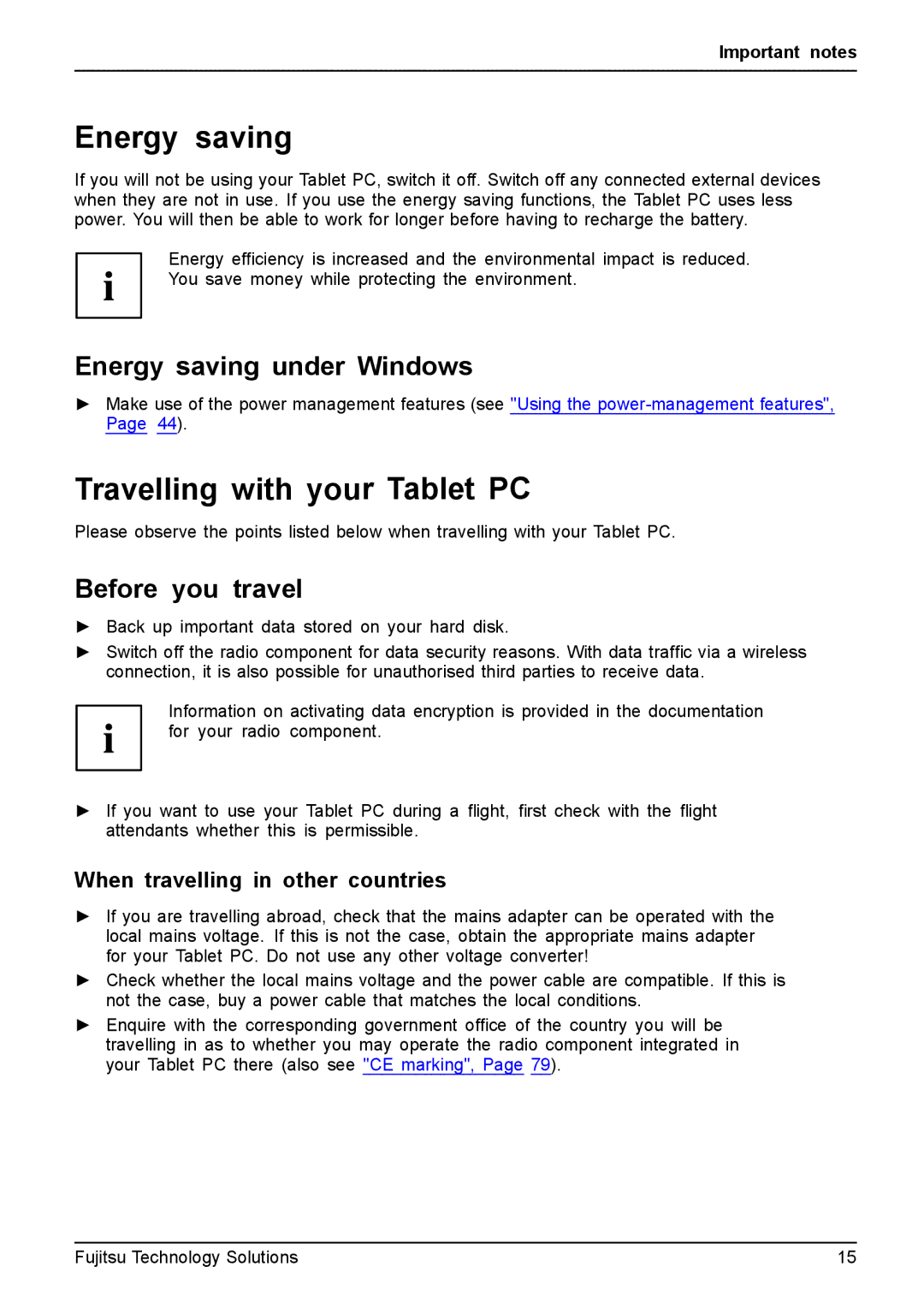 Fujitsu Q550 manual Travelling with your Tablet PC, Energy saving under Windows, Before you travel 