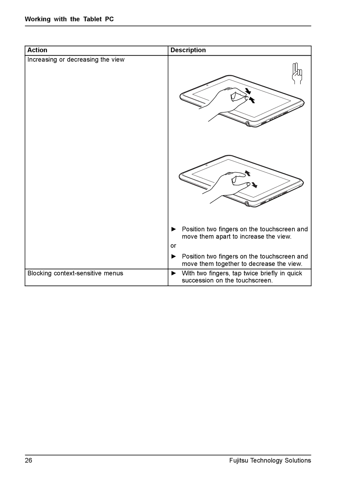 Fujitsu Q550 manual Working with the Tablet PC Action 