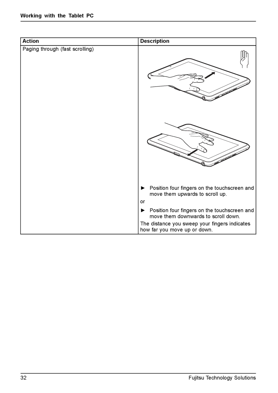 Fujitsu Q550 manual Paging through fast scrolling 