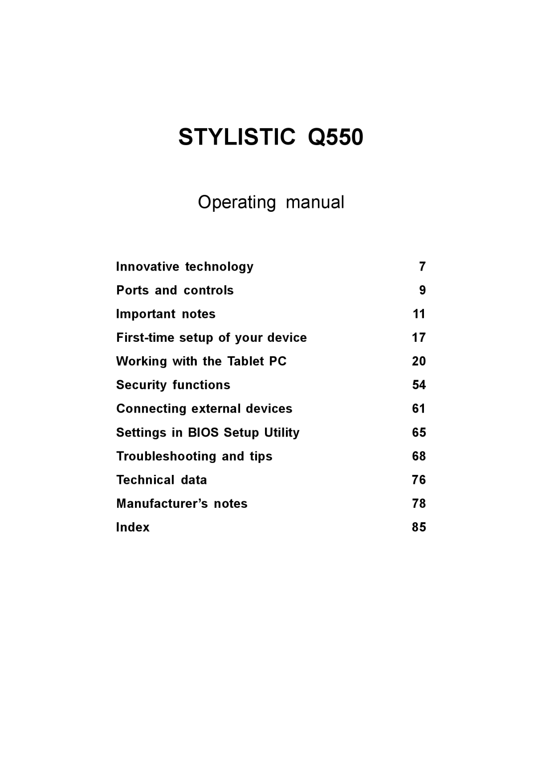 Fujitsu manual Stylistic Q550 