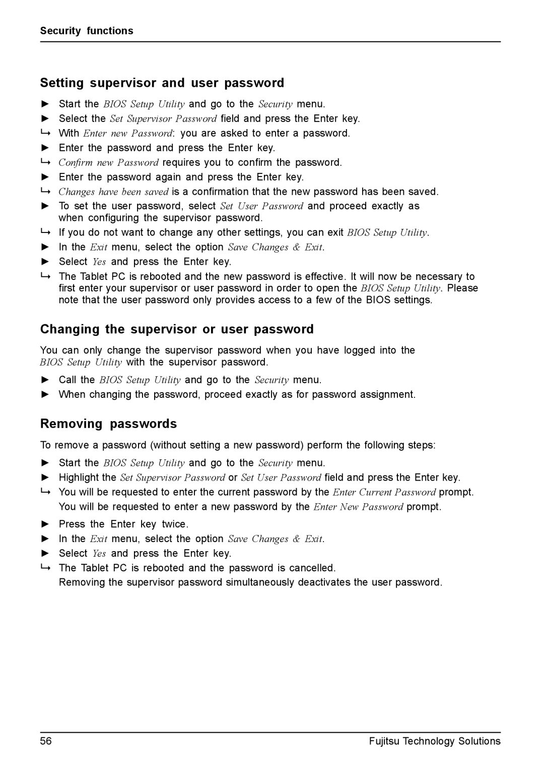 Fujitsu Q550 manual Setting supervisor and user password 