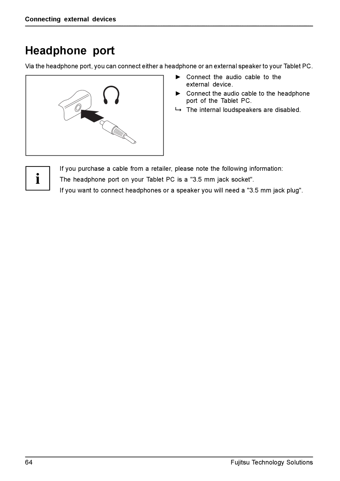 Fujitsu Q550 manual Headphone port 