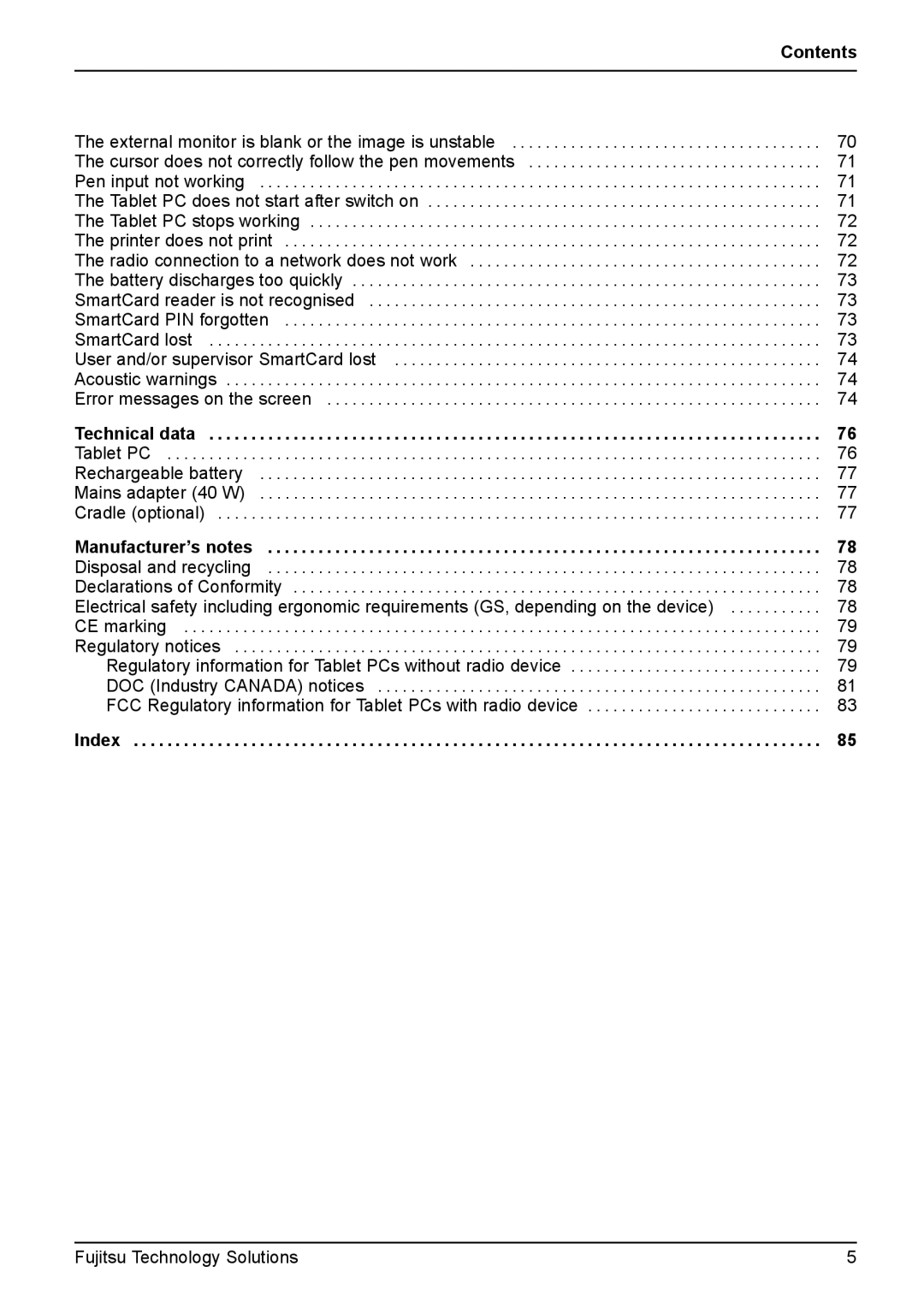 Fujitsu Q550 manual FCC Regulatory information for Tablet PCs with radio device 