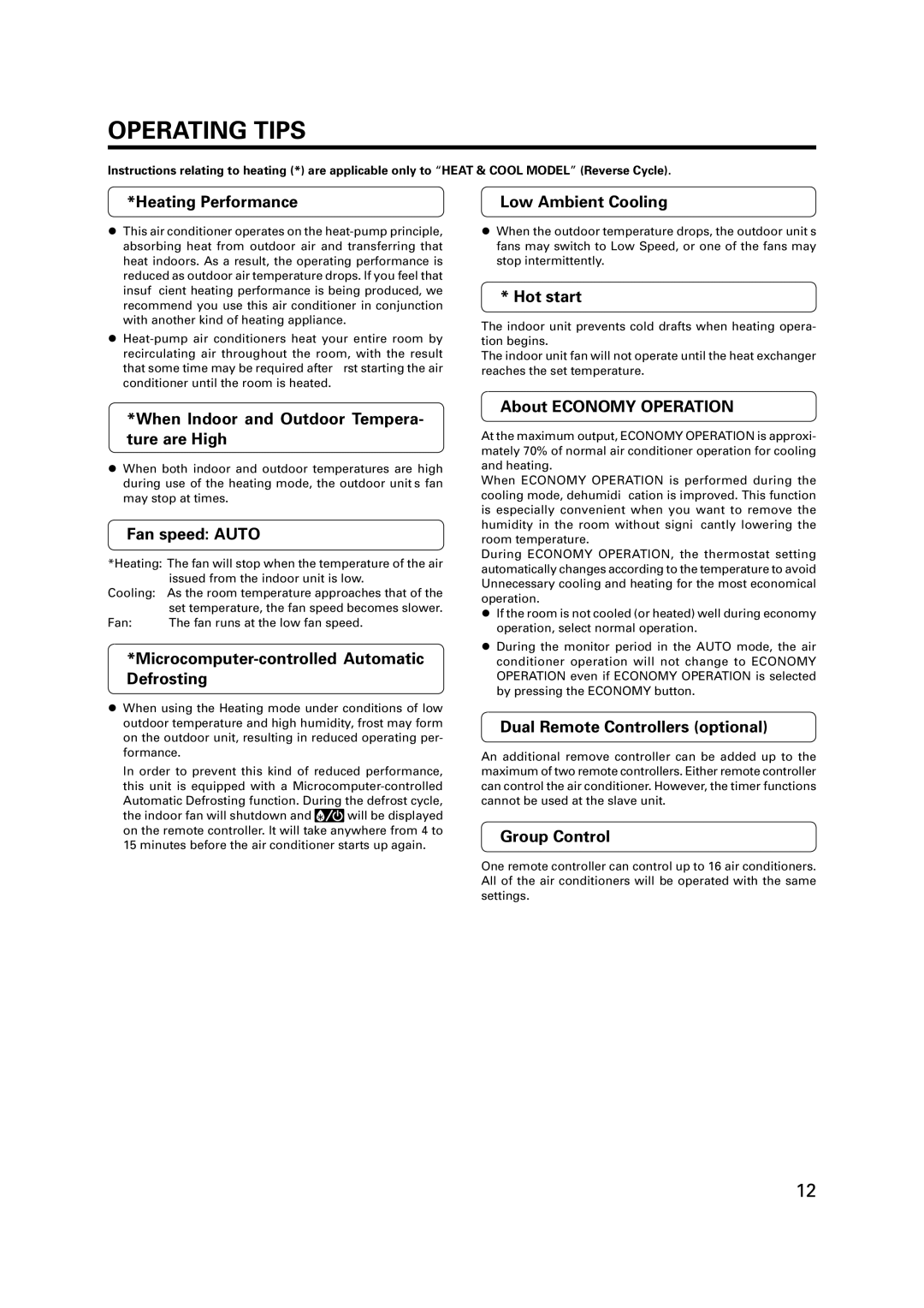 Fujitsu R410A operation manual Operating Tips 