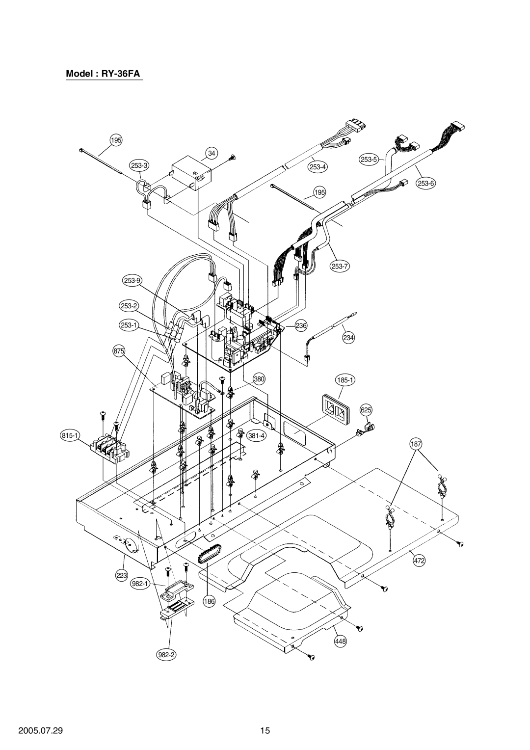 Fujitsu RO-36FA, RY-36UA, RY-36FA, RO-36UA specifications 195 253-3 253-9 253-2 253-1 875 380 