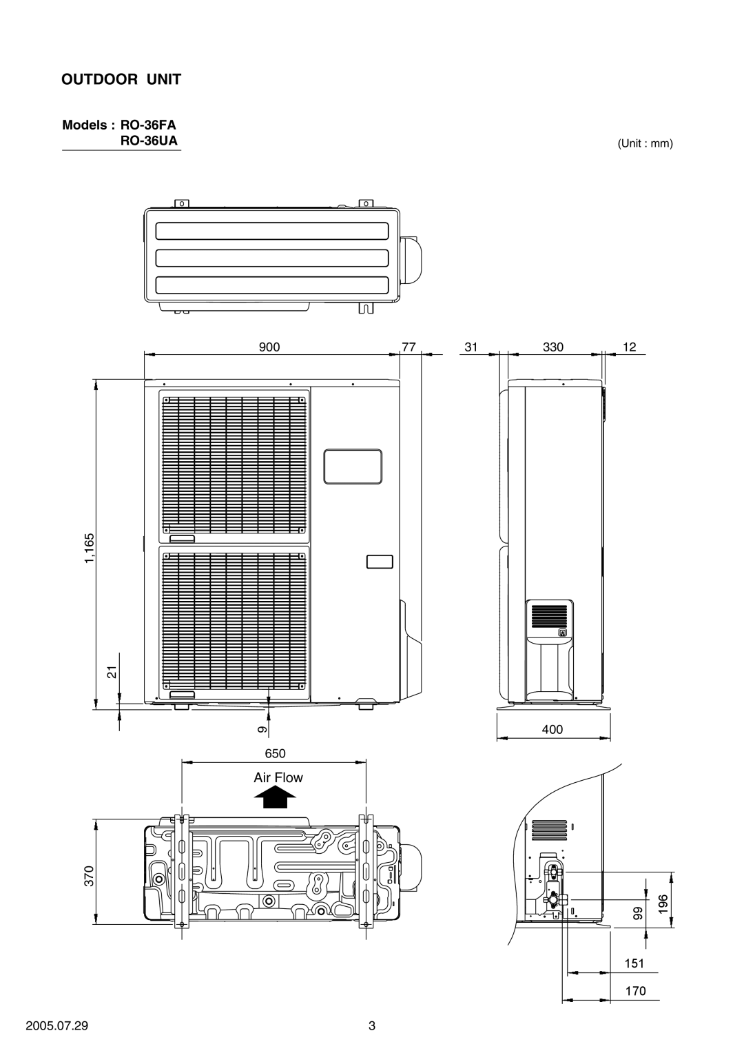 Fujitsu RO-36FA, RY-36UA, RY-36FA, RO-36UA specifications Outdoor Unit 