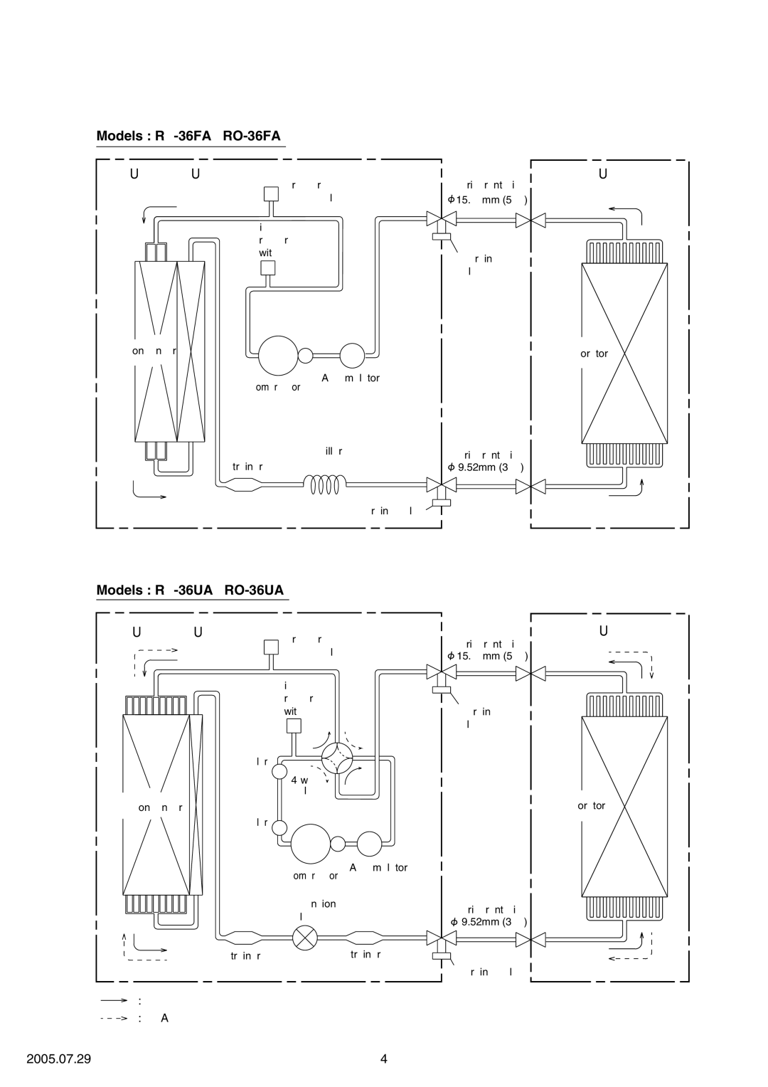 Fujitsu RY-36UA, RO-36UA specifications Refrigerant System Diagram, Models RY-36FA / RO-36FA 