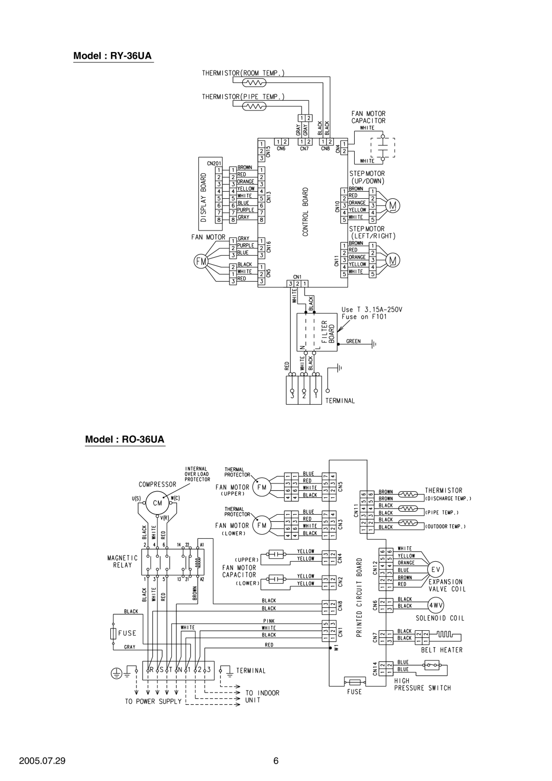 Fujitsu RO-36FA, RY-36FA specifications Model RY-36UA Model RO-36UA 