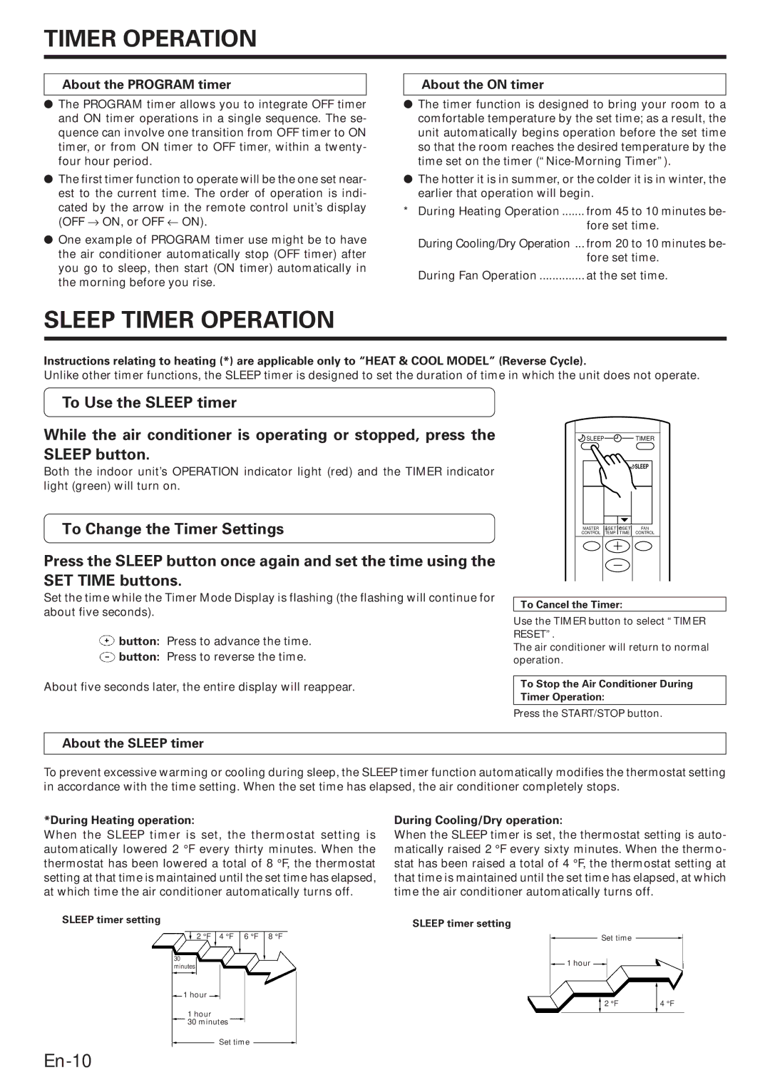 Fujitsu ABU22, ABO22 Sleep Timer Operation, About the Program timer, About the on timer, About the Sleep timer 