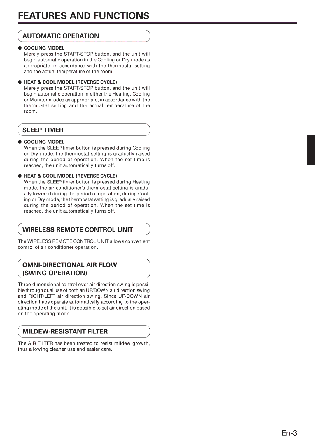 Fujitsu ROOM AIR CONDITIONER, ABU22, ABO22 operation manual Features and Functions, Automatic Operation 