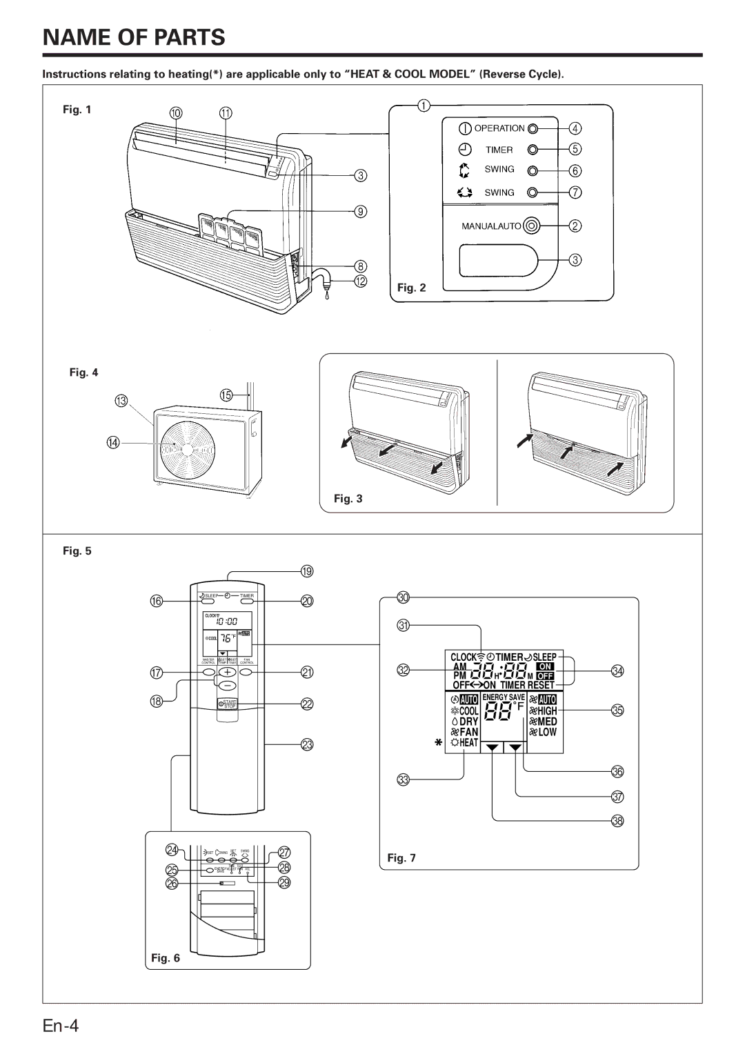 Fujitsu ABU22, ROOM AIR CONDITIONER, ABO22 operation manual Name of Parts, En-4 