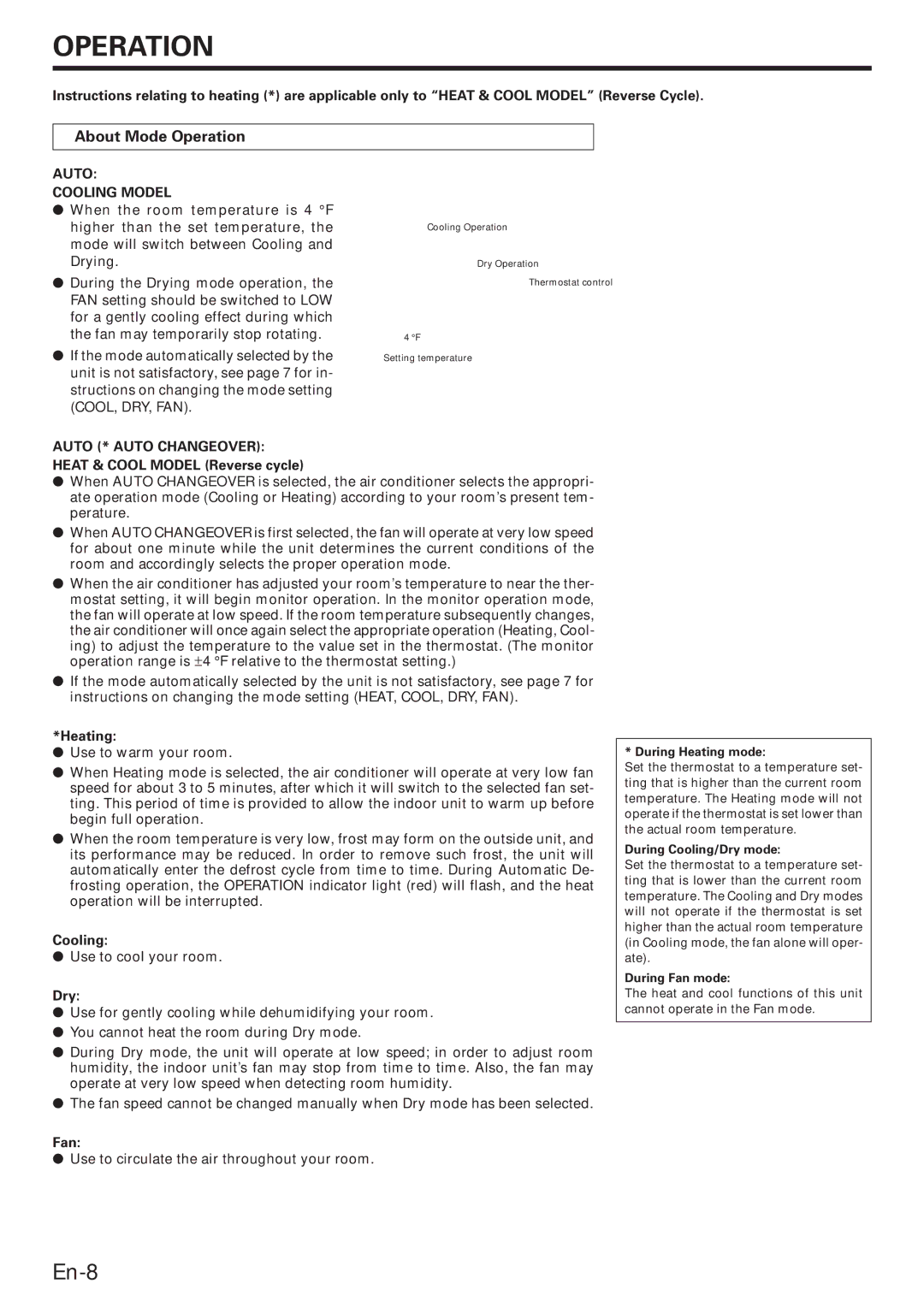 Fujitsu ABO22, ROOM AIR CONDITIONER, ABU22 operation manual About Mode Operation 