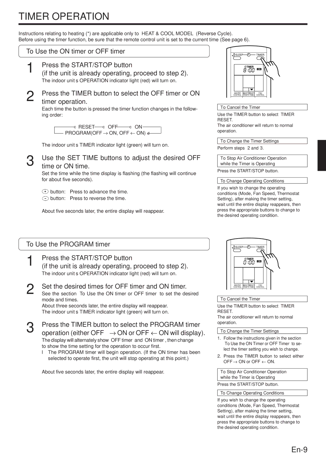 Fujitsu ROOM AIR CONDITIONER, ABU22, ABO22 operation manual Timer Operation 