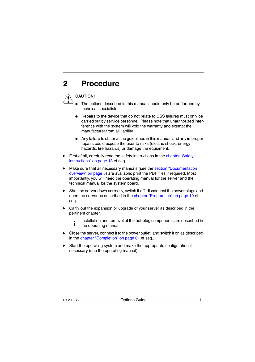 Fujitsu RX200 S5 manual Procedure 